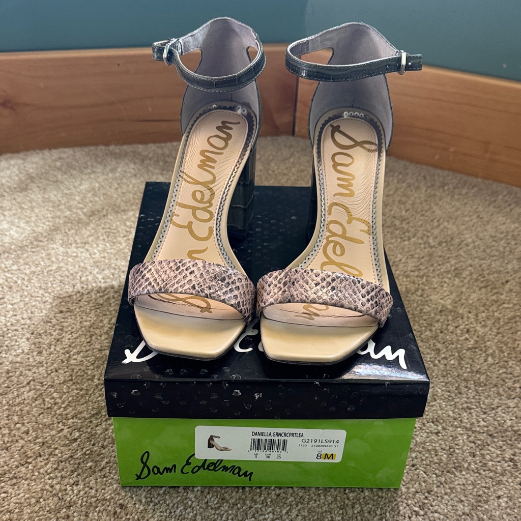 Sam Edelman Beige And Black Snakeskin Heels
